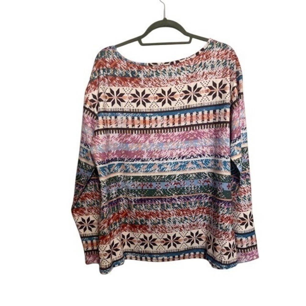 Misslook Womens Multi Color Fair Isle Snowflake Print Scoop V-Neck Top Size L - Picture 3 of 4
